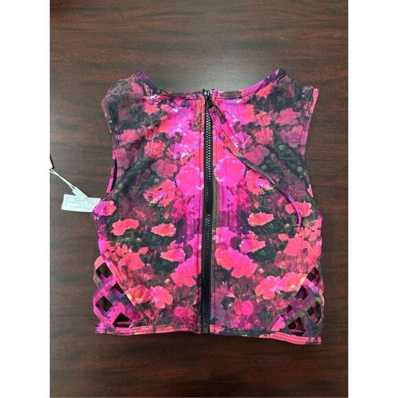 NWT Elizabeth Jones Floral Surf Swim Zip Up Swim Top Size X-Small - Picture 2 of 7